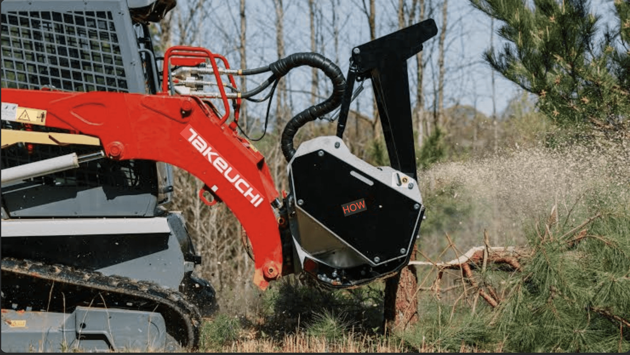 Skid steer tree mulching in action