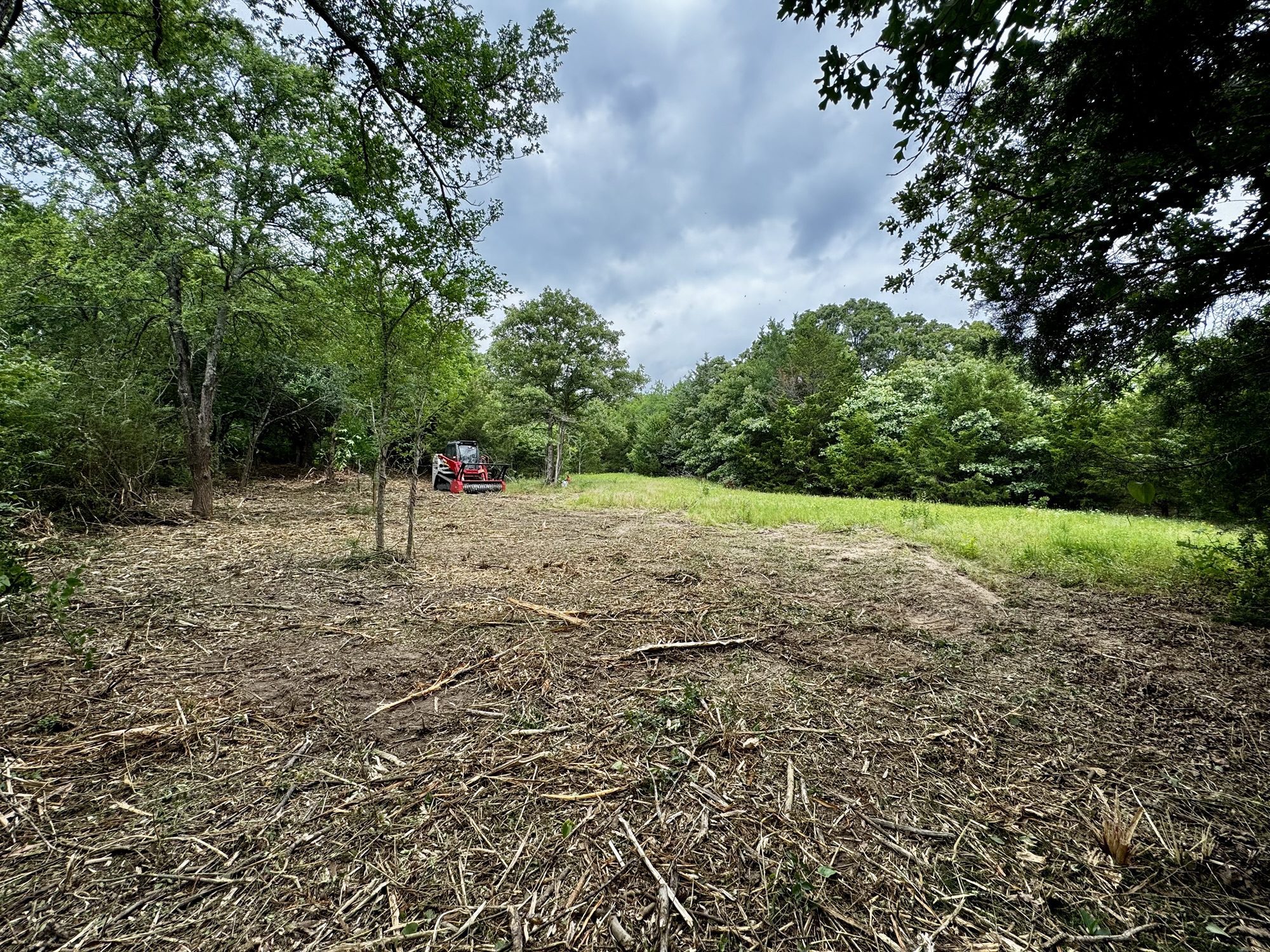 Roughly one acre of small trees and brush mulched flush to the ground with mature trees left standing and a trail run to the back of the property in Henryetta, Okmulgee County, Oklahoma