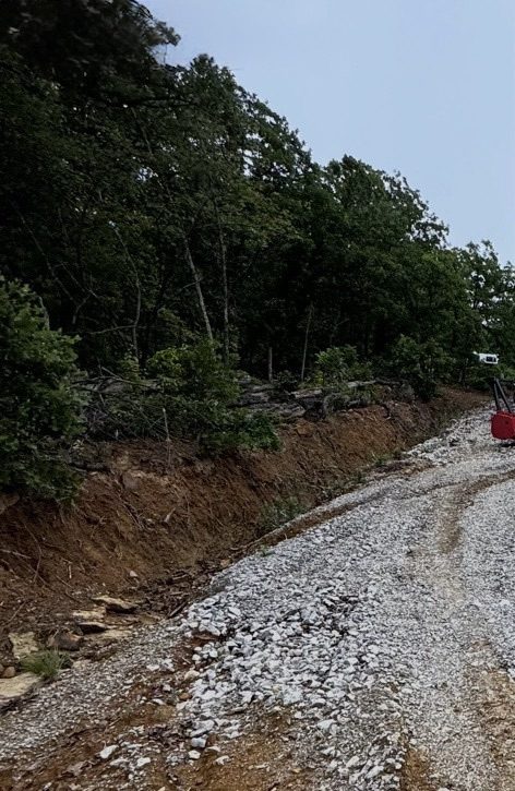 Before — right of way / utility easement forestry mulching in Tulsa, Oklahoma: corridor cleared along the bank